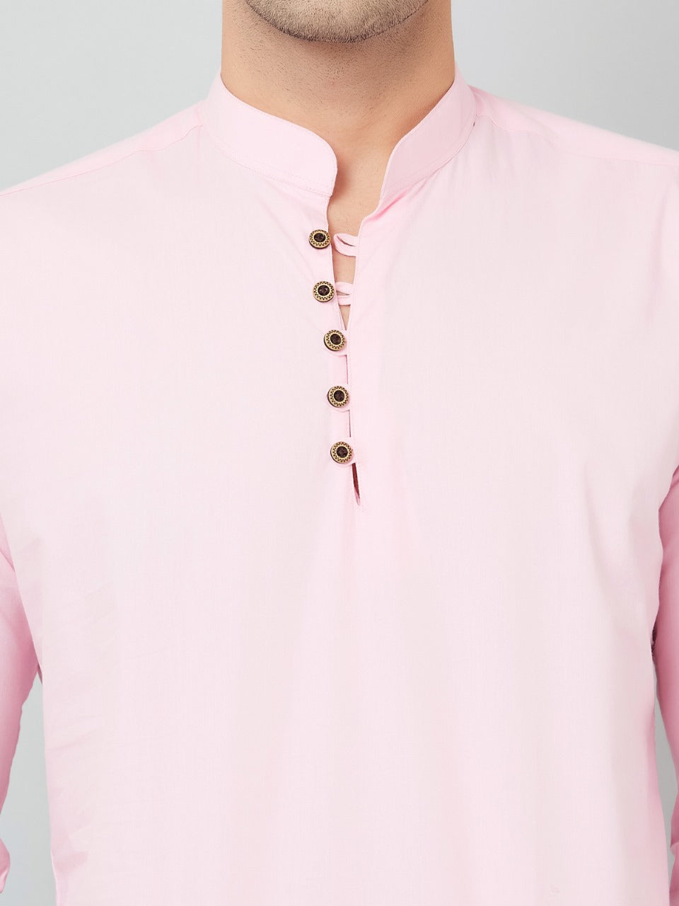 Louis Monarch Men Solid Pink Pure Cotton Straight Short Kurta
